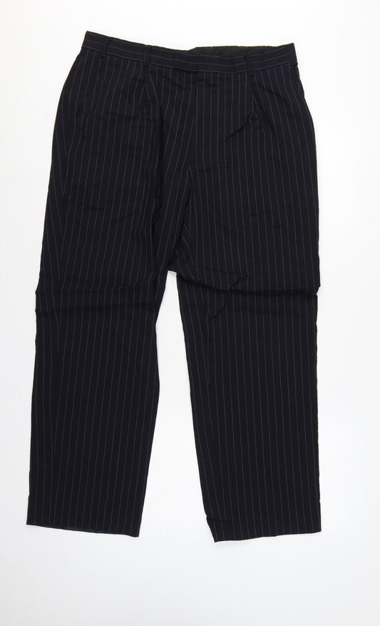 Jaeger Men's Black Pinstripe Wool Dress Trousers 36S Formal