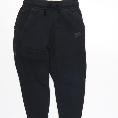 Nike Boys Black S Jogger Trousers Cotton Blend Drawstring Zip Pocket