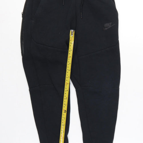 Nike Boys Black S Jogger Trousers Cotton Blend Drawstring Zip Pocket