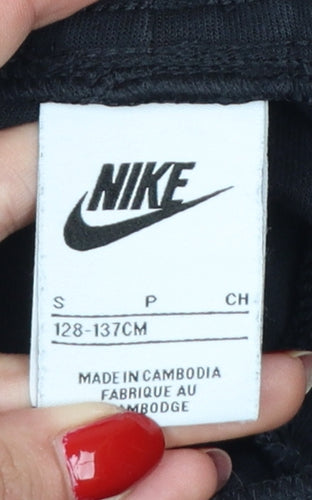 Nike Boys Black S Jogger Trousers Cotton Blend Drawstring Zip Pocket