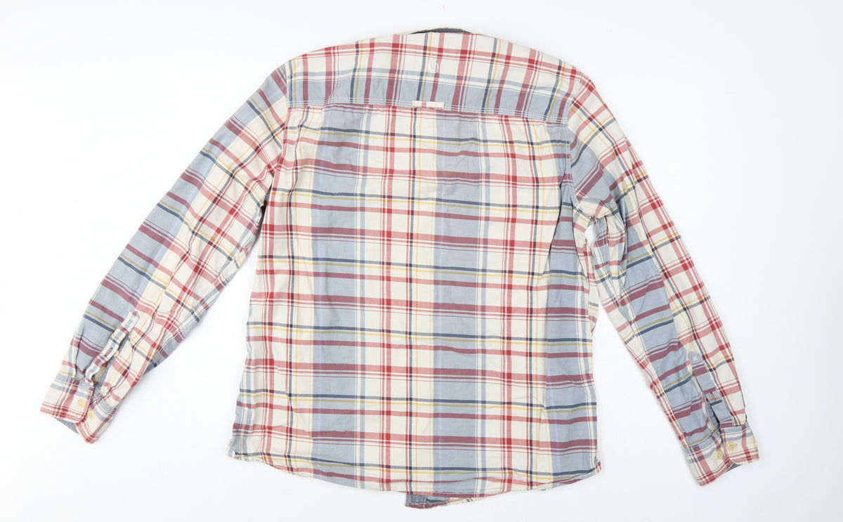 Brand and care label for Fat Face Men’s Multicoloured Plaid Button-Down Shirt, size L, Long Sleeve