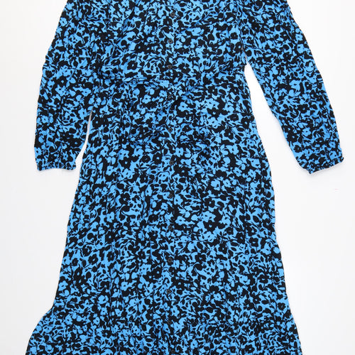 Marks and Spencer Women Blue Floral UK 14 Long Shirt Dress Belted