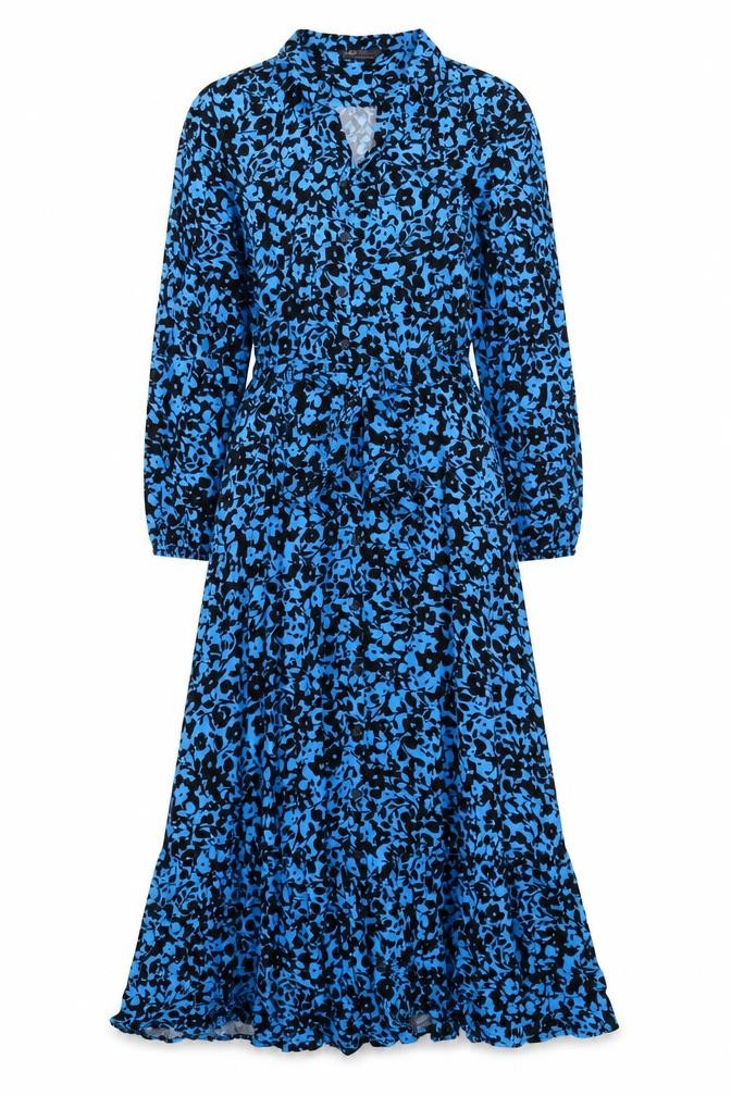 Marks and Spencer Women Blue Floral UK 14 Long Shirt Dress Belted
