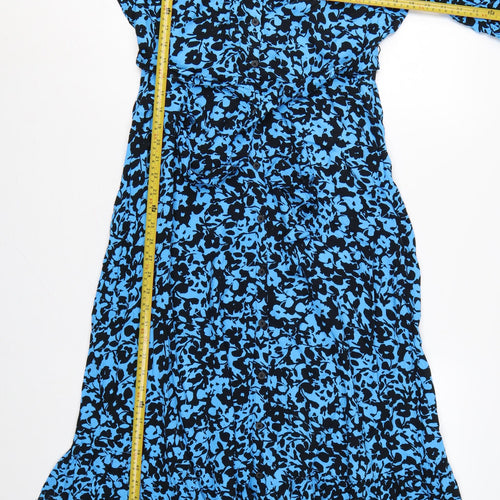 Marks and Spencer Women Blue Floral UK 14 Long Shirt Dress Belted