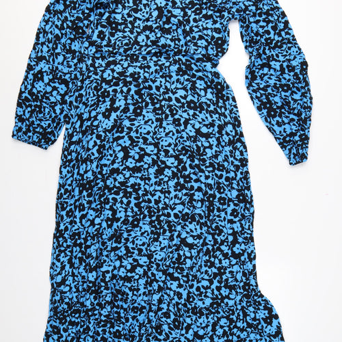 Marks and Spencer Women Blue Floral UK 14 Long Shirt Dress Belted