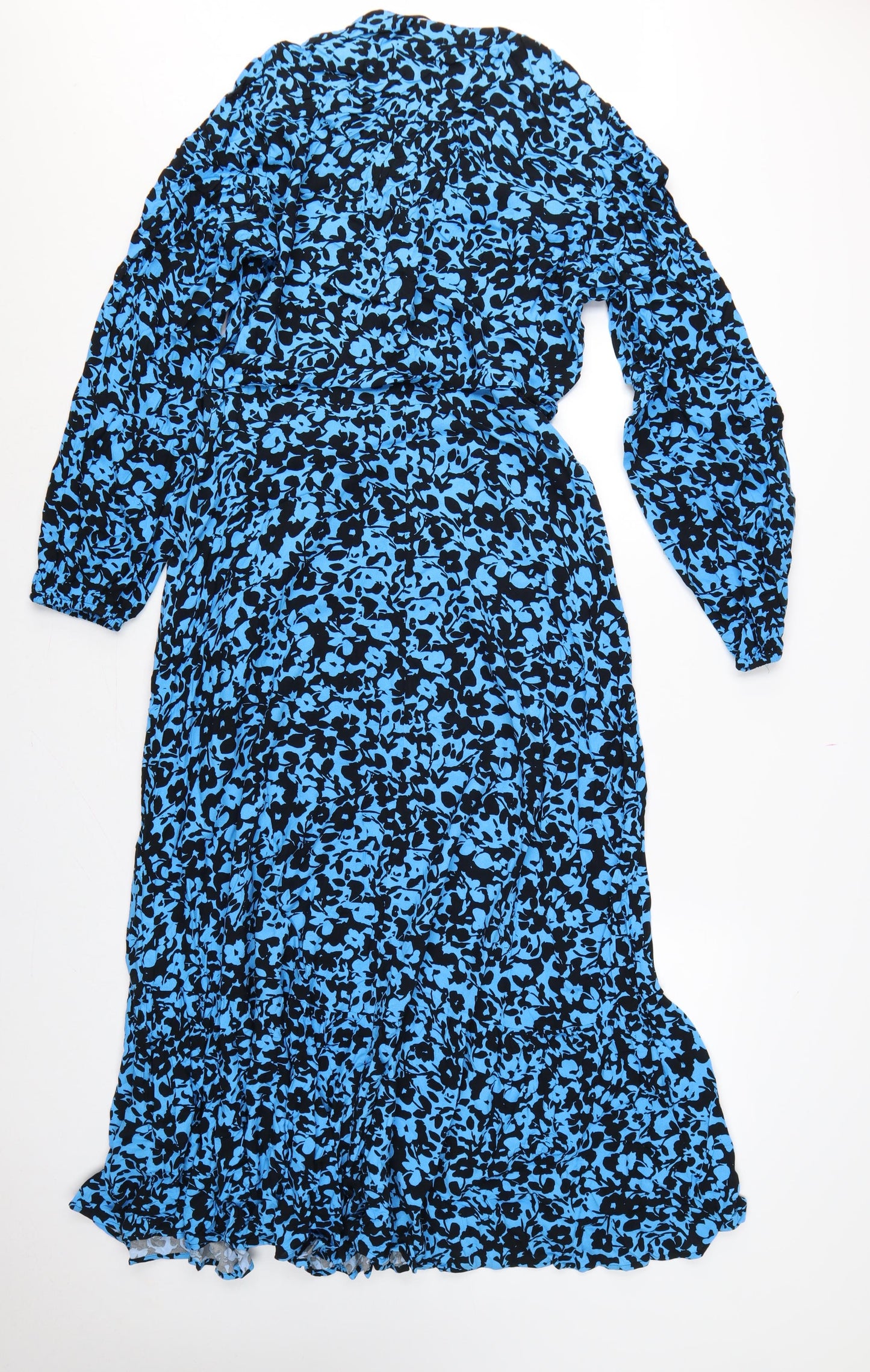 Marks and Spencer Women Blue Floral UK 14 Long Shirt Dress Belted