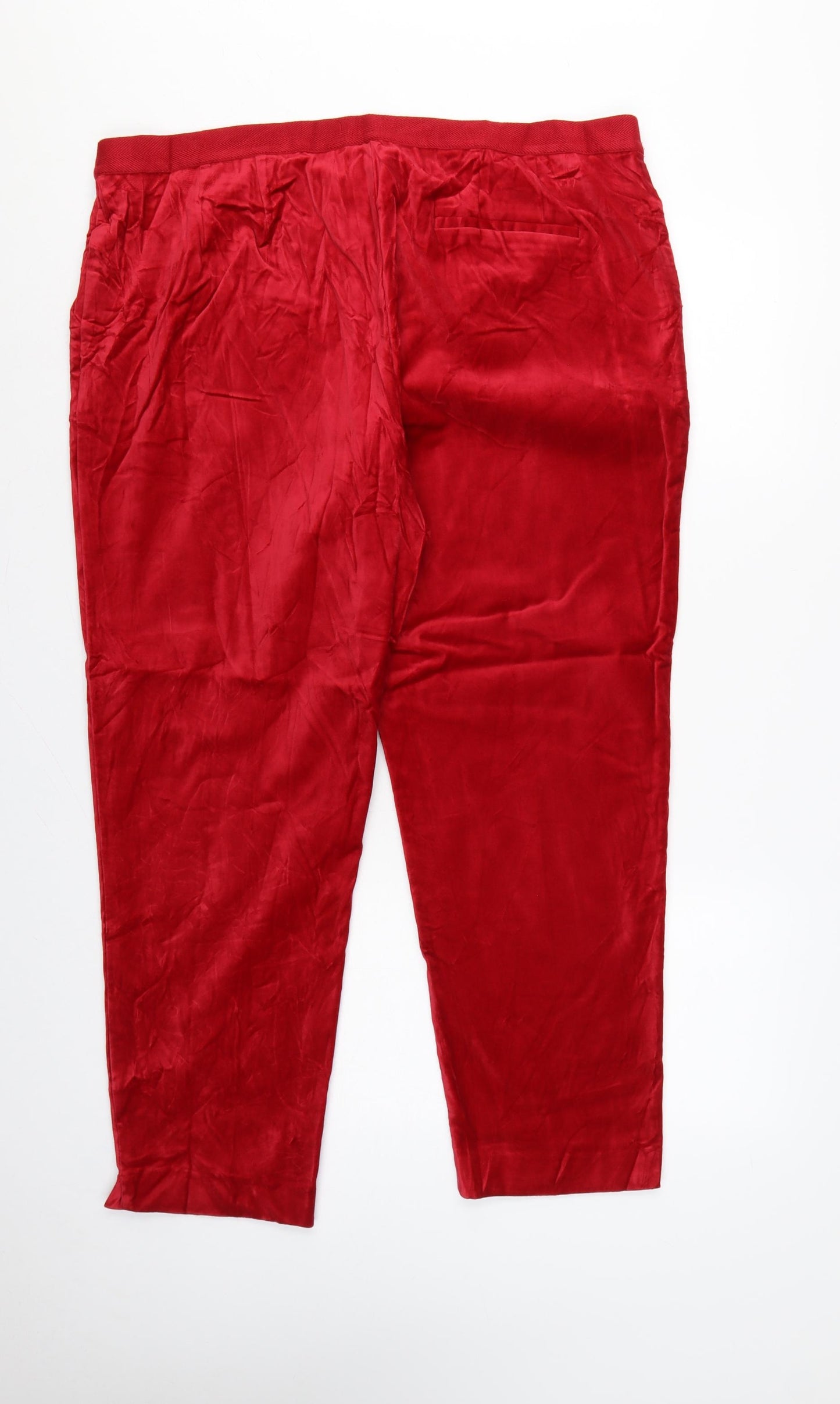 M&S Women Red Size 20 Regular Slim Ankle Grazer Cotton Trousers