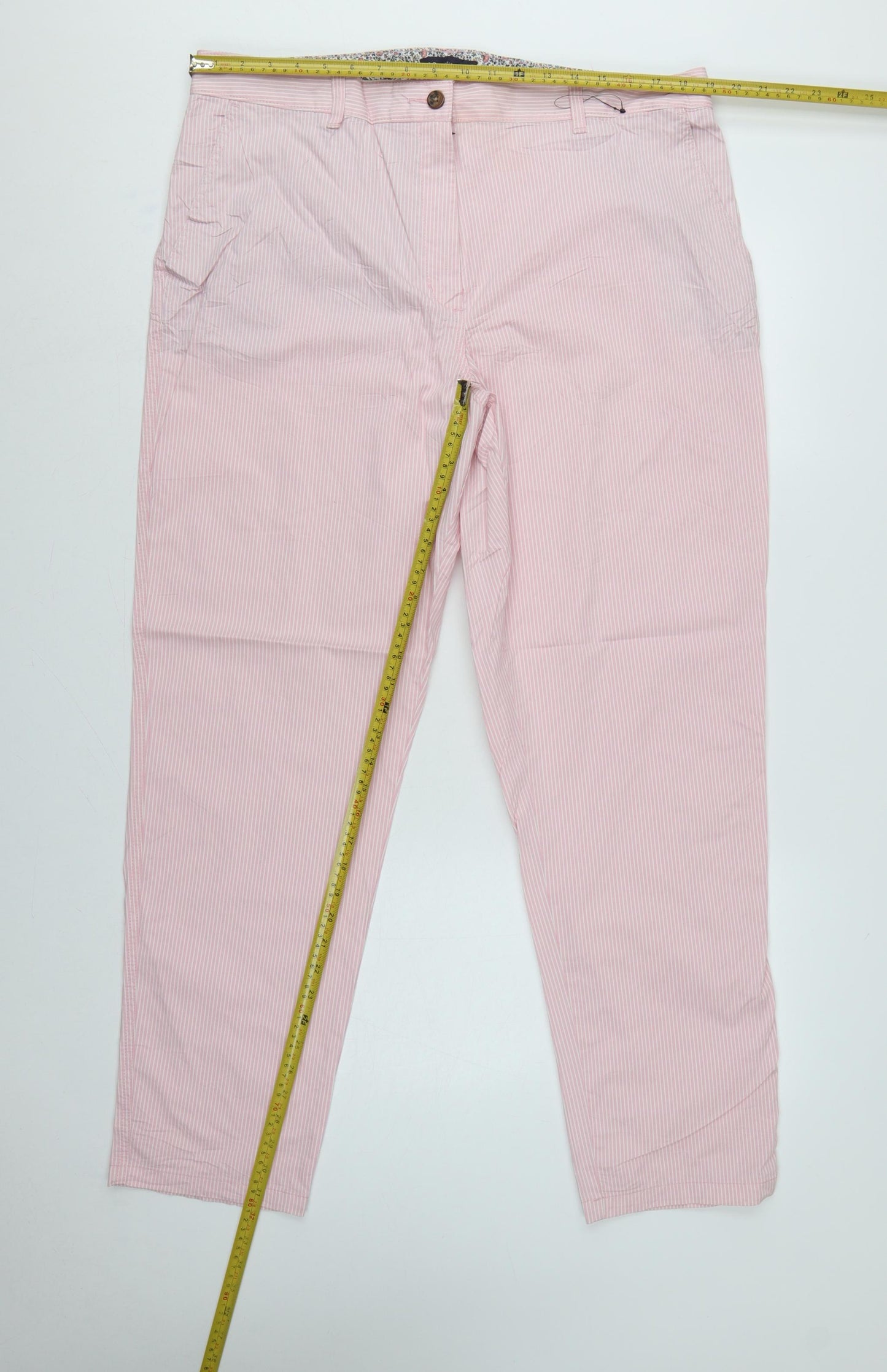 Marks and Spencer Women's Pink Stripe Chino Trousers UK 18 Long
