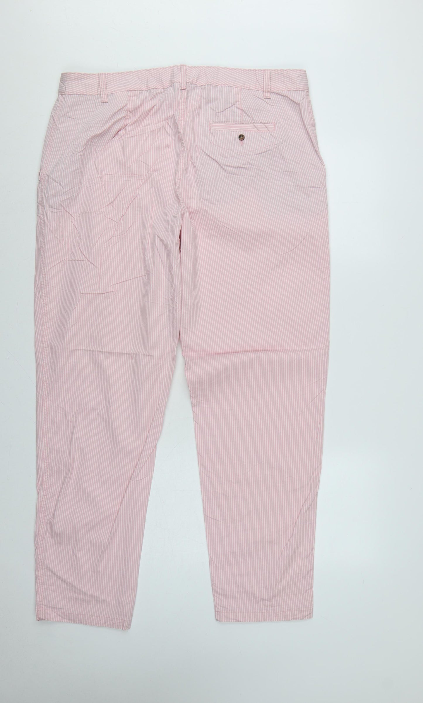 Marks and Spencer Women's Pink Stripe Chino Trousers UK 18 Long