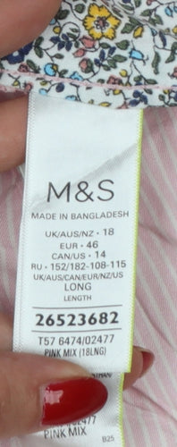 Marks and Spencer Women's Pink Stripe Chino Trousers UK 18 Long