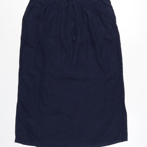 Marks and Spencer Women's Blue UK 12 Linen Blend Midi Straight Skirt