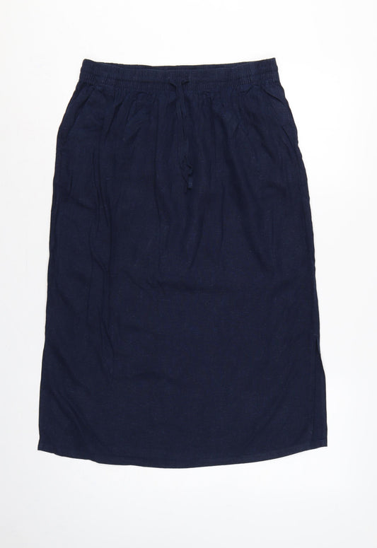 Marks and Spencer Women's Blue UK 12 Linen Blend Midi Straight Skirt