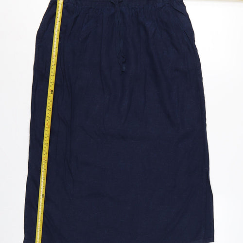 Marks and Spencer Women's Blue UK 12 Linen Blend Midi Straight Skirt