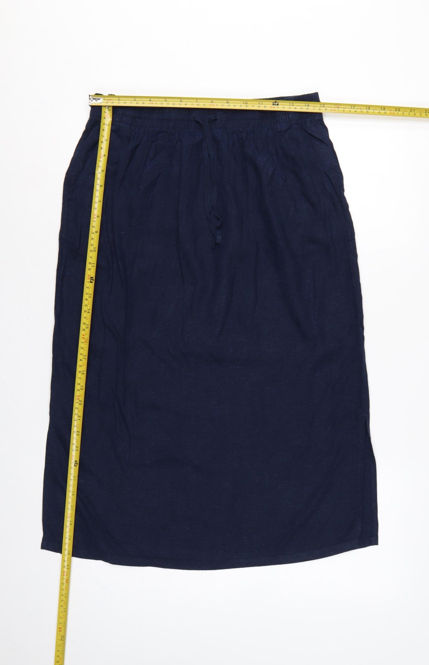 Marks and Spencer Women's Blue UK 12 Linen Blend Midi Straight Skirt