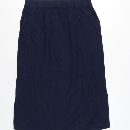 Marks and Spencer Women's Blue UK 12 Linen Blend Midi Straight Skirt