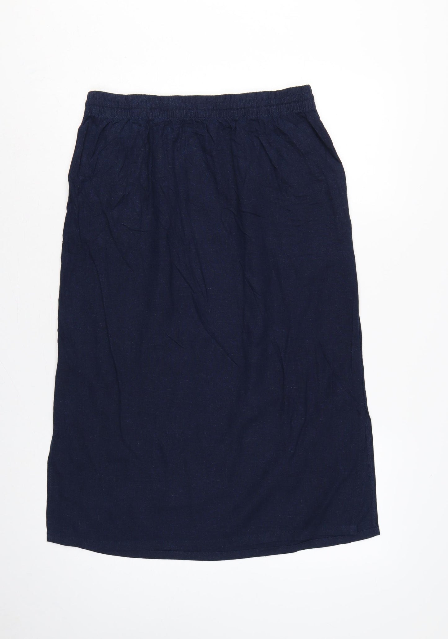 Marks and Spencer Women's Blue UK 12 Linen Blend Midi Straight Skirt