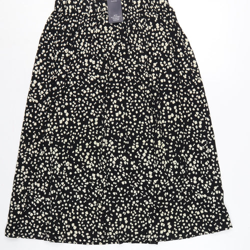 Marks & Spencer Women's Black UK 6 Leopard Print A-Line Midi Skirt