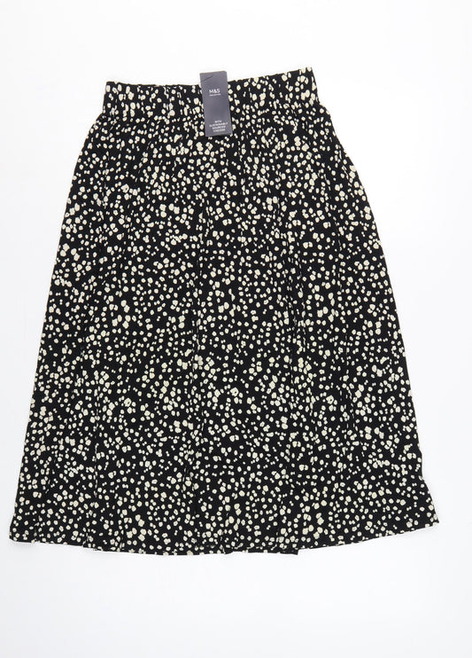 Marks & Spencer Women's Black UK 6 Leopard Print A-Line Midi Skirt