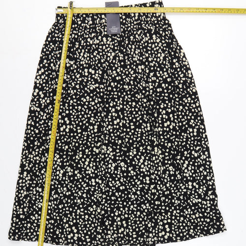 Marks & Spencer Women's Black UK 6 Leopard Print A-Line Midi Skirt