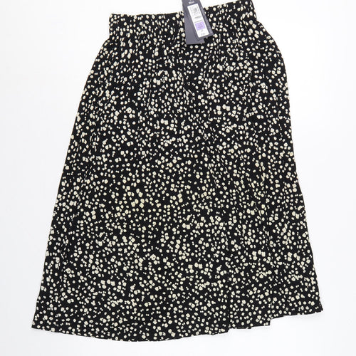 Marks & Spencer Women's Black UK 6 Leopard Print A-Line Midi Skirt