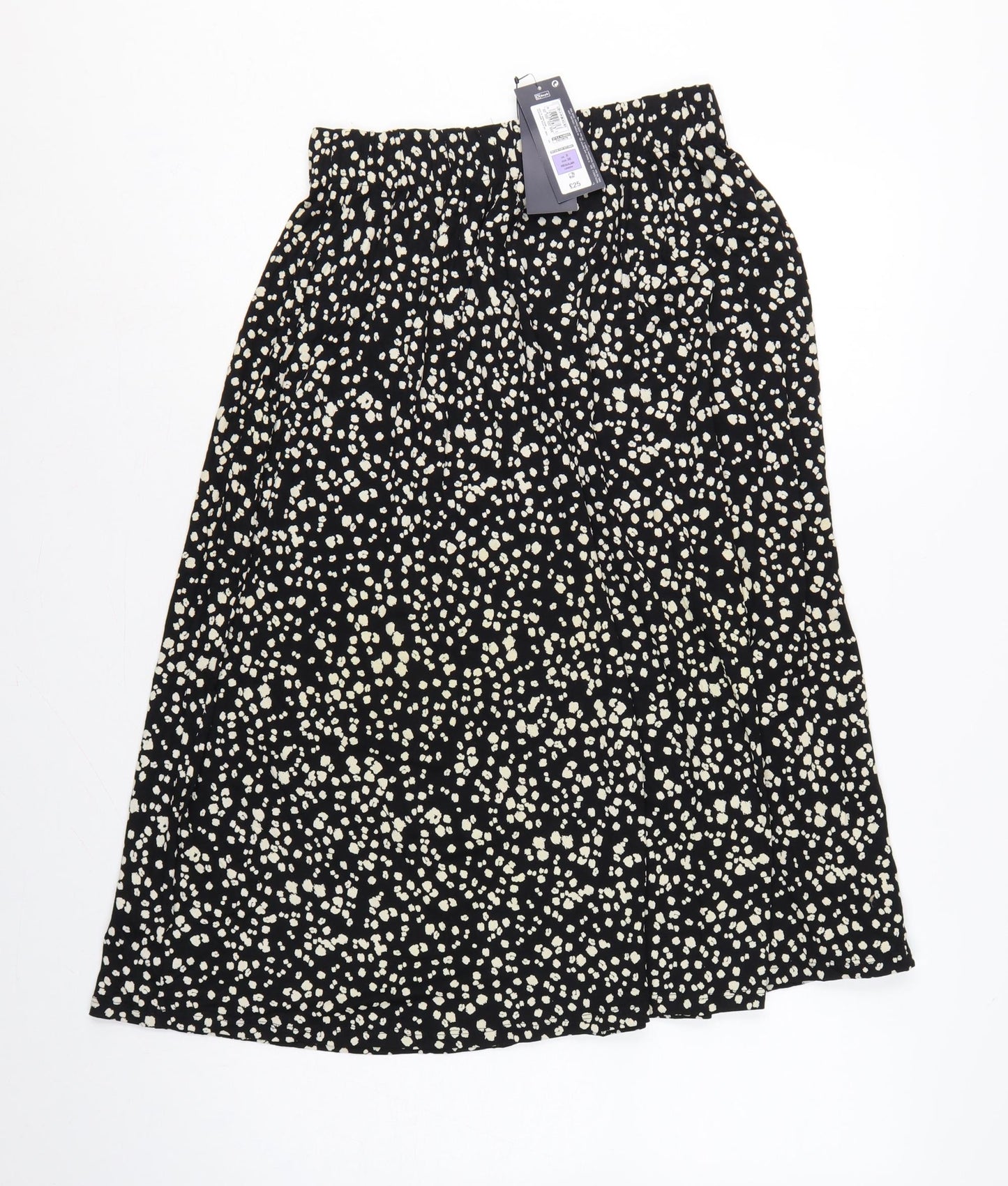 Marks & Spencer Women's Black UK 6 Leopard Print A-Line Midi Skirt
