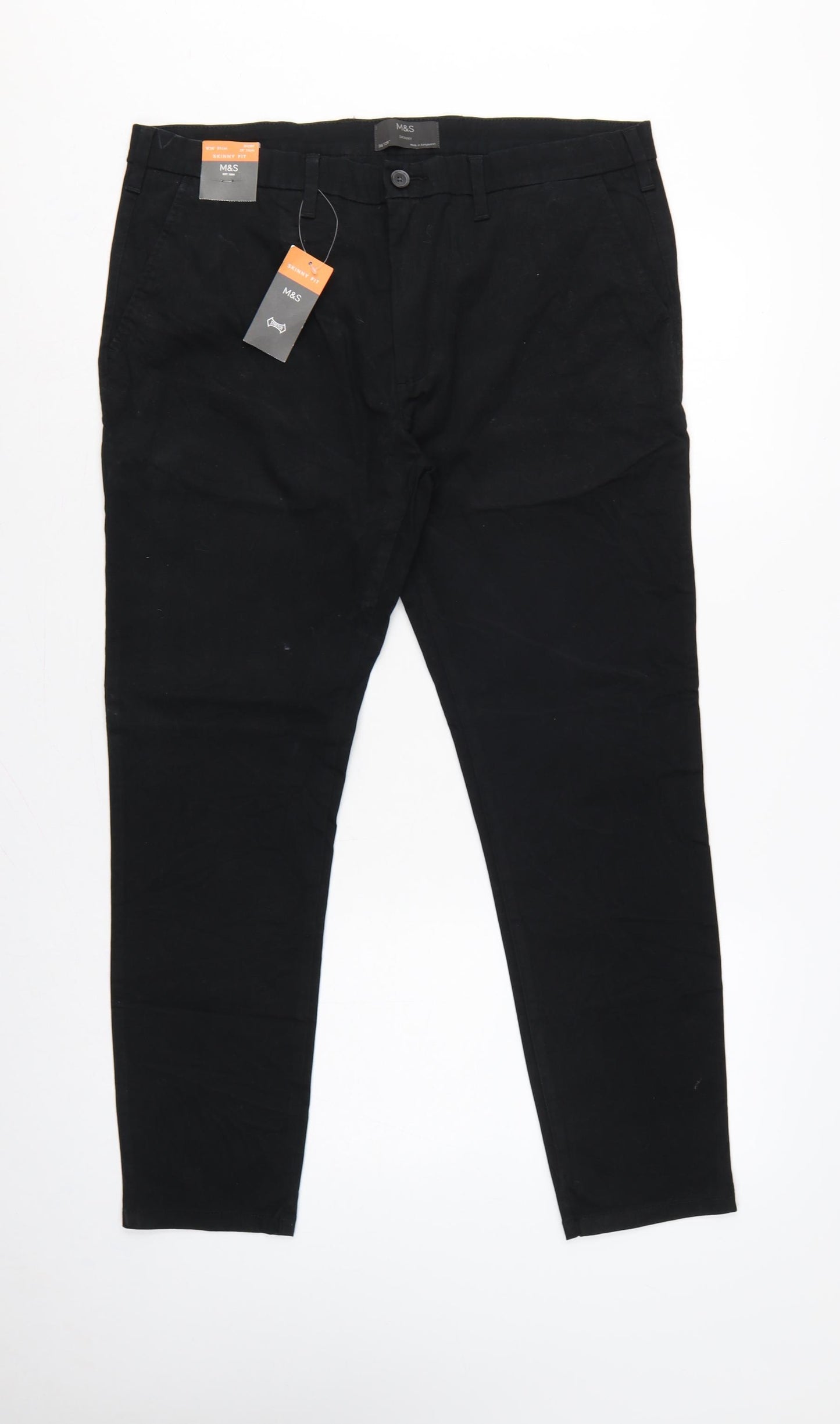 Marks and Spencer Men Black W36 Short Skinny Fit Chino Trousers