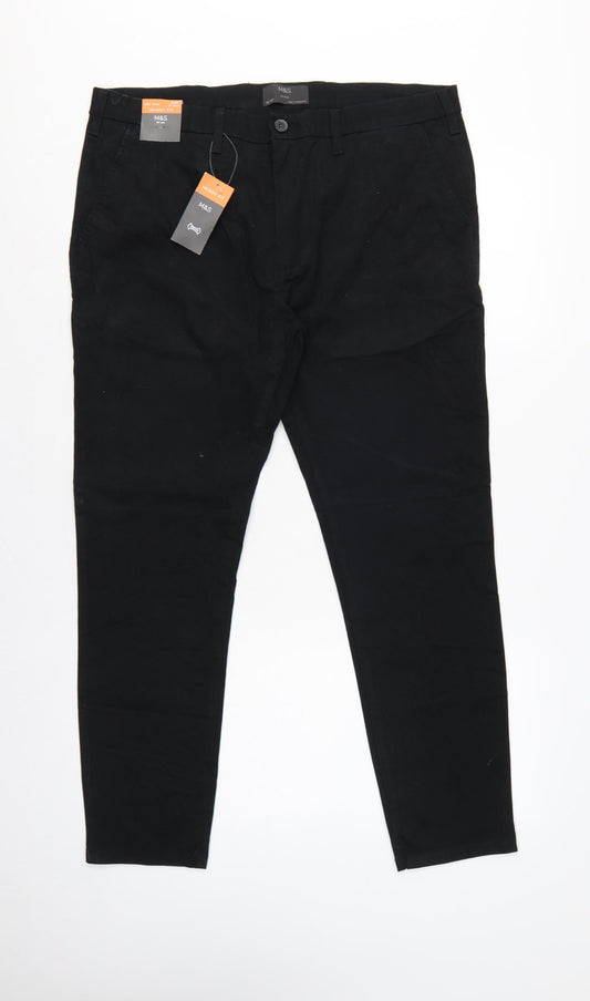 Marks and Spencer Men Black W36 Short Skinny Fit Chino Trousers