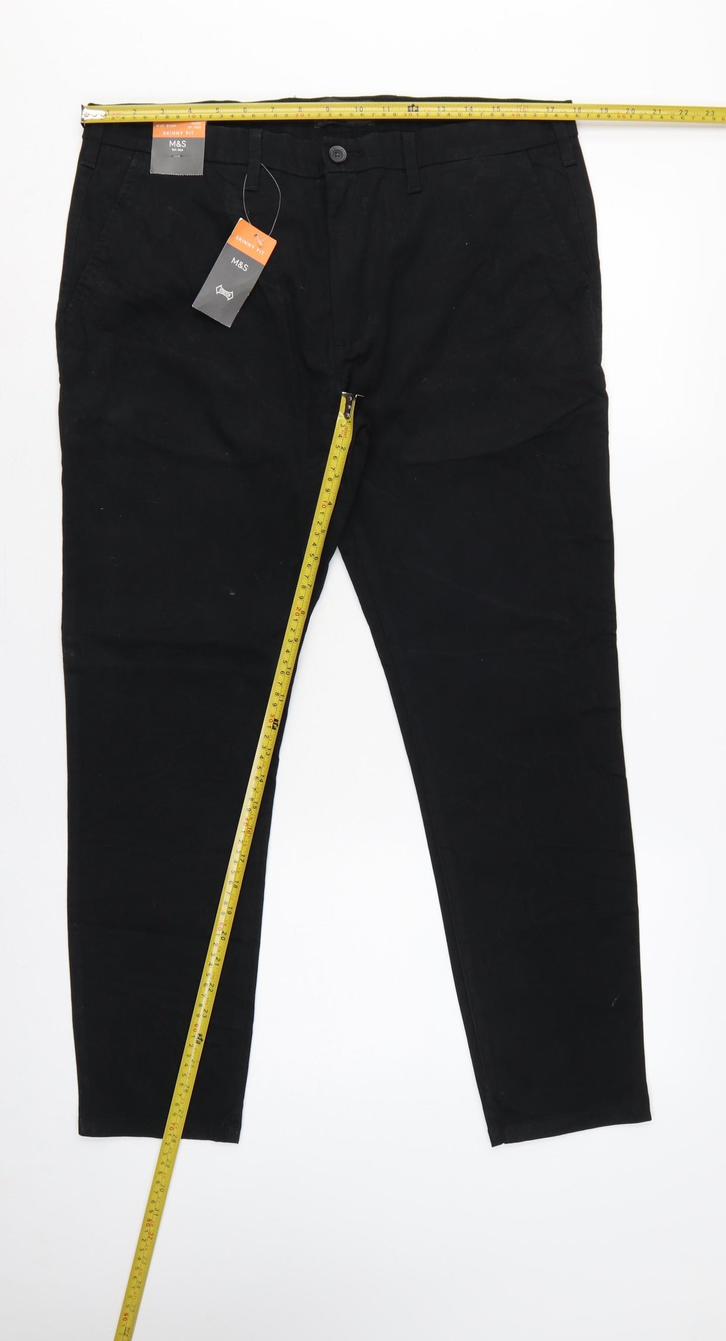 Marks and Spencer Men Black W36 Short Skinny Fit Chino Trousers