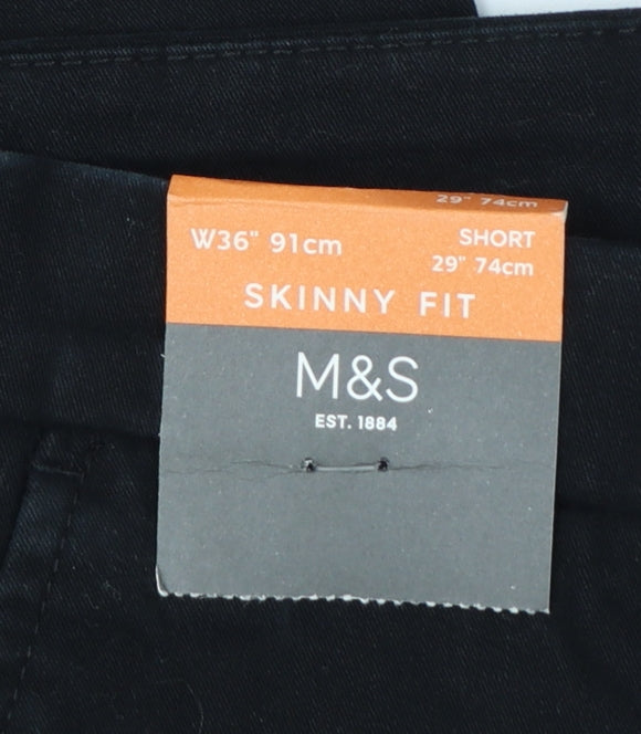 Marks and Spencer Men Black W36 Short Skinny Fit Chino Trousers