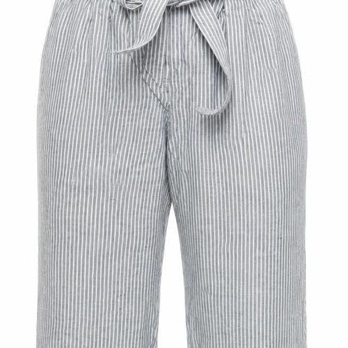 M&S Women’s Blue Stripe Linen Blend Wide Leg Cropped Trousers UK 20
