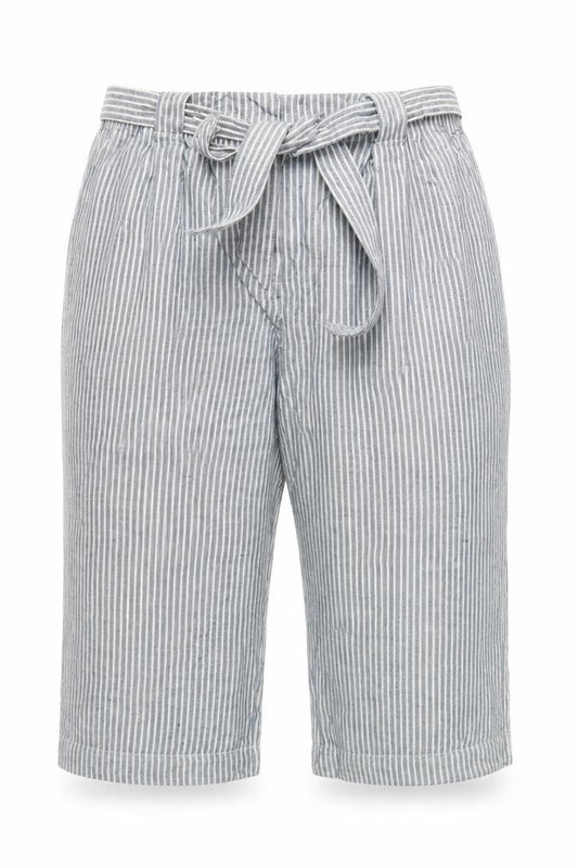 M&S Women’s Blue Stripe Linen Blend Wide Leg Cropped Trousers UK 20