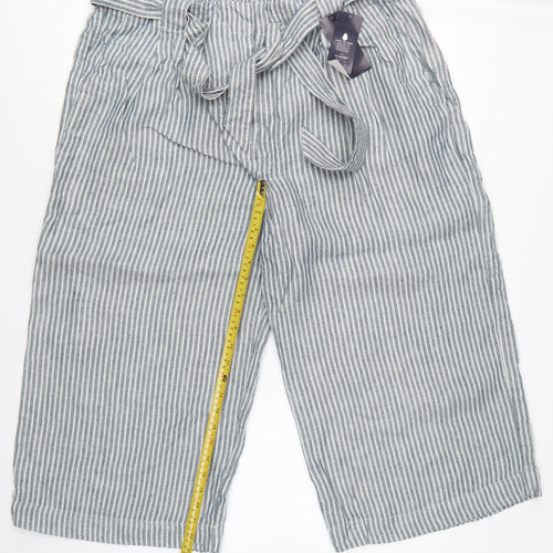M&S Women’s Blue Stripe Linen Blend Wide Leg Cropped Trousers UK 20