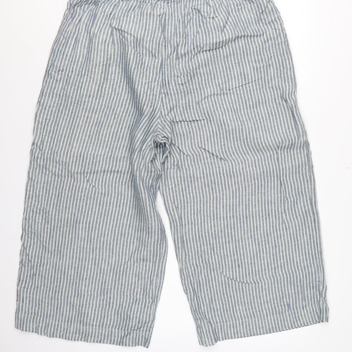 M&S Women’s Blue Stripe Linen Blend Wide Leg Cropped Trousers UK 20