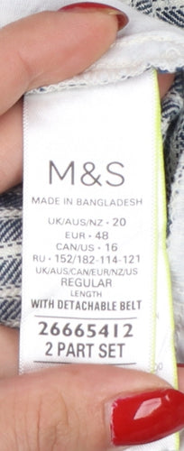 M&S Women’s Blue Stripe Linen Blend Wide Leg Cropped Trousers UK 20