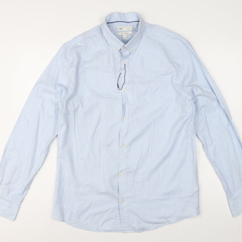 Marks & Spencer Men’s Blue L Slim Fit Stretch Button-Down Shirt