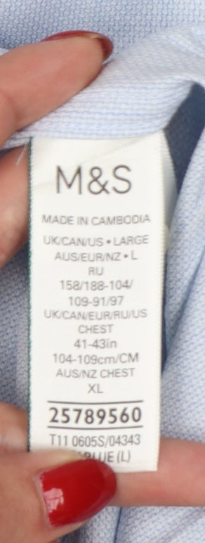 Marks & Spencer Men’s Blue L Slim Fit Stretch Button-Down Shirt