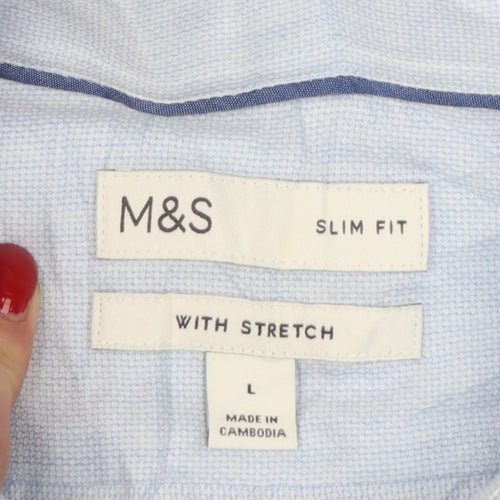 Marks & Spencer Men’s Blue L Slim Fit Stretch Button-Down Shirt