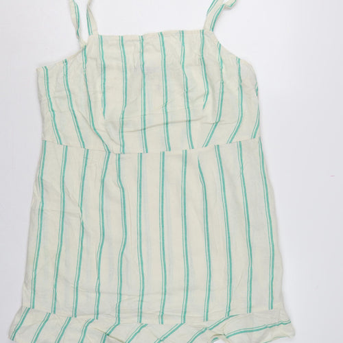 Marks and Spencer Women Beige Green Stripe Size 18 Shift Linen Dress
