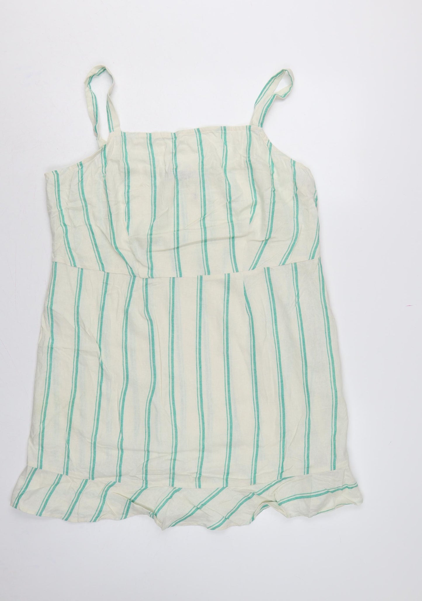 Marks and Spencer Women Beige Green Stripe Size 18 Shift Linen Dress