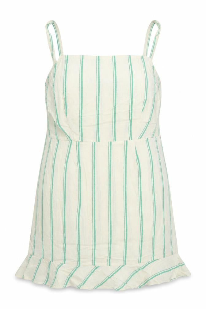 Marks and Spencer Women Beige Green Stripe Size 18 Shift Linen Dress