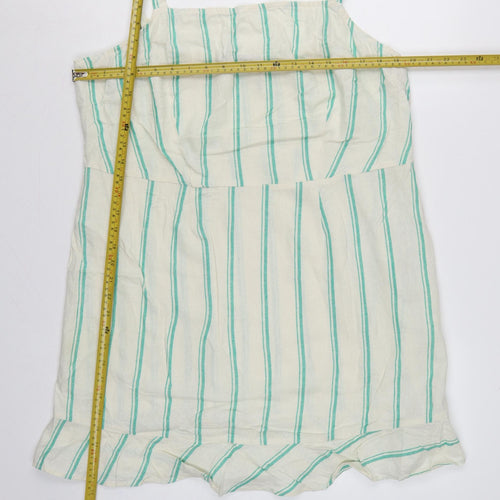 Marks and Spencer Women Beige Green Stripe Size 18 Shift Linen Dress