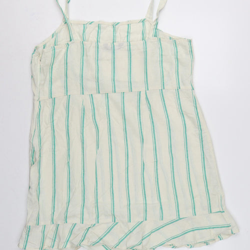 Marks and Spencer Women Beige Green Stripe Size 18 Shift Linen Dress