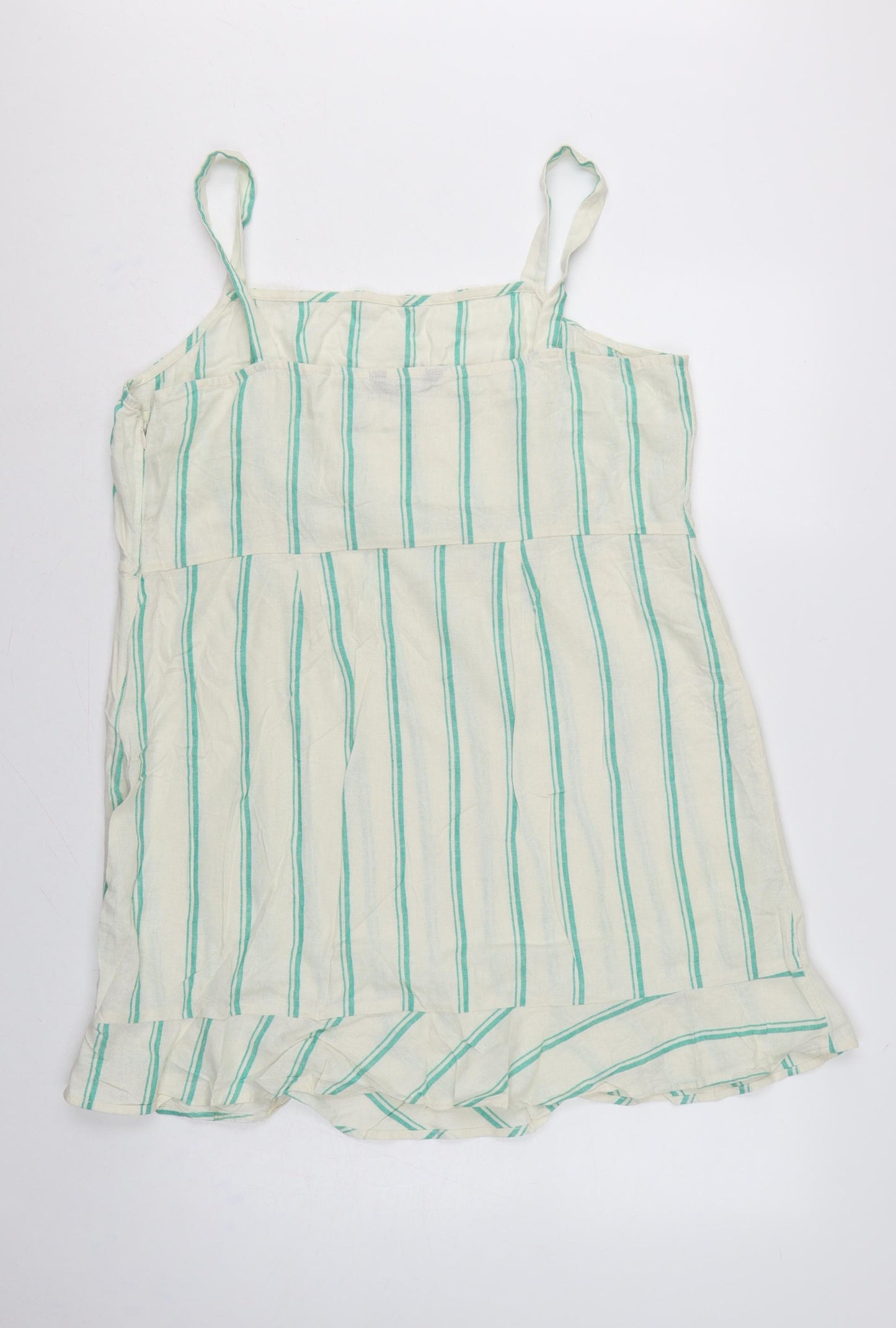Marks and Spencer Women Beige Green Stripe Size 18 Shift Linen Dress