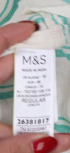 Marks and Spencer Women Beige Green Stripe Size 18 Shift Linen Dress