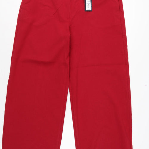 Marks & Spencer Women Red UK 16 Short High Rise Wide Leg Trousers