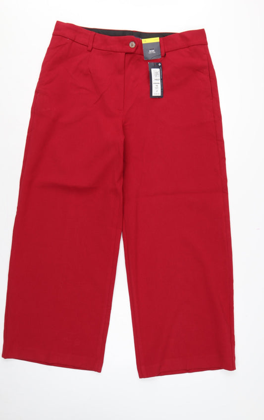Marks & Spencer Women Red UK 16 Short High Rise Wide Leg Trousers