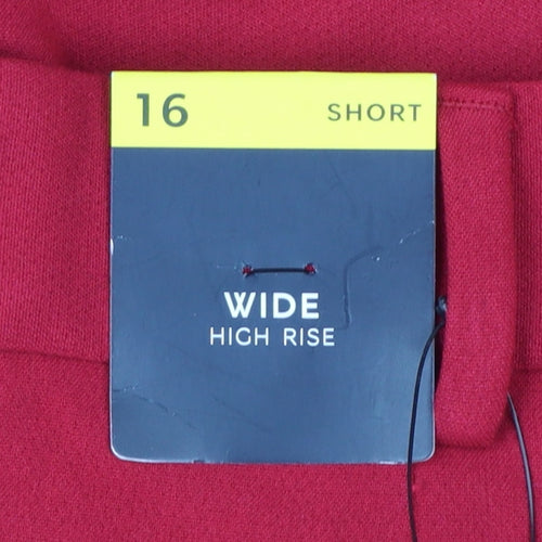 Marks & Spencer Women Red UK 16 Short High Rise Wide Leg Trousers