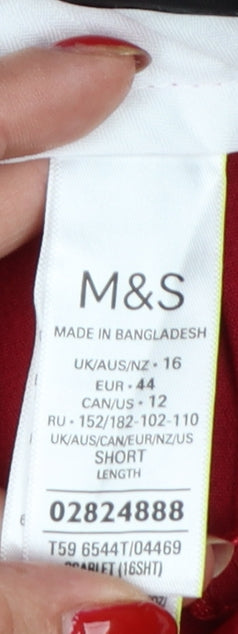 Marks & Spencer Women Red UK 16 Short High Rise Wide Leg Trousers