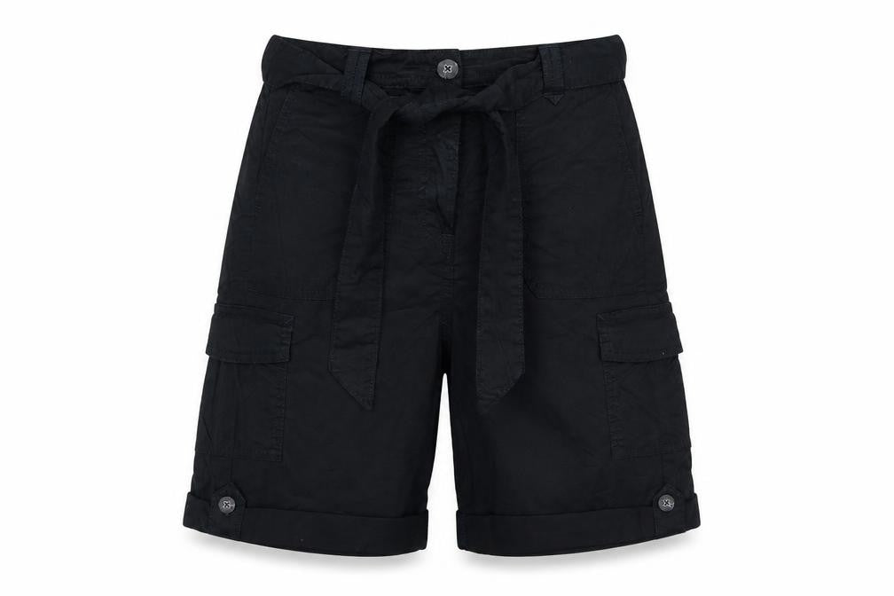 Front view of Marks & Spencer Women’s Black, size UK 8, Cargo Belted Shorts