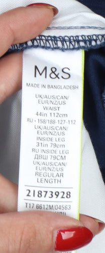Marks and Spencer Men Blue 44 Chino Trousers 44W 31L Stretch